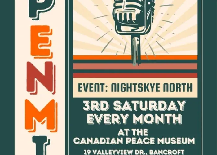 Green, orange, red colour pallet, old style microphone, event details, orange piano keyboard on bottom